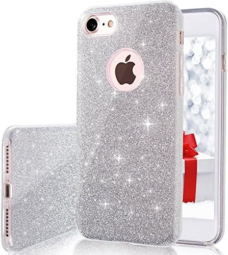 iPhone 8 Case,iPhone 7 Case,Small Knife Bling Glitter Sparkle Three Layer Shockproof Soft TPU Outer Cover + Hard PC Inner Protective Skin for iPhone 8 / iPhone 7 (Pure Silver)