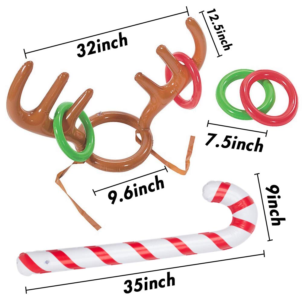 Koogel Inflatable Reindeer Antler Hat Ring Toss Game With Rings For Family Kids Christmas Party New Year Party Favors Toys Gifts