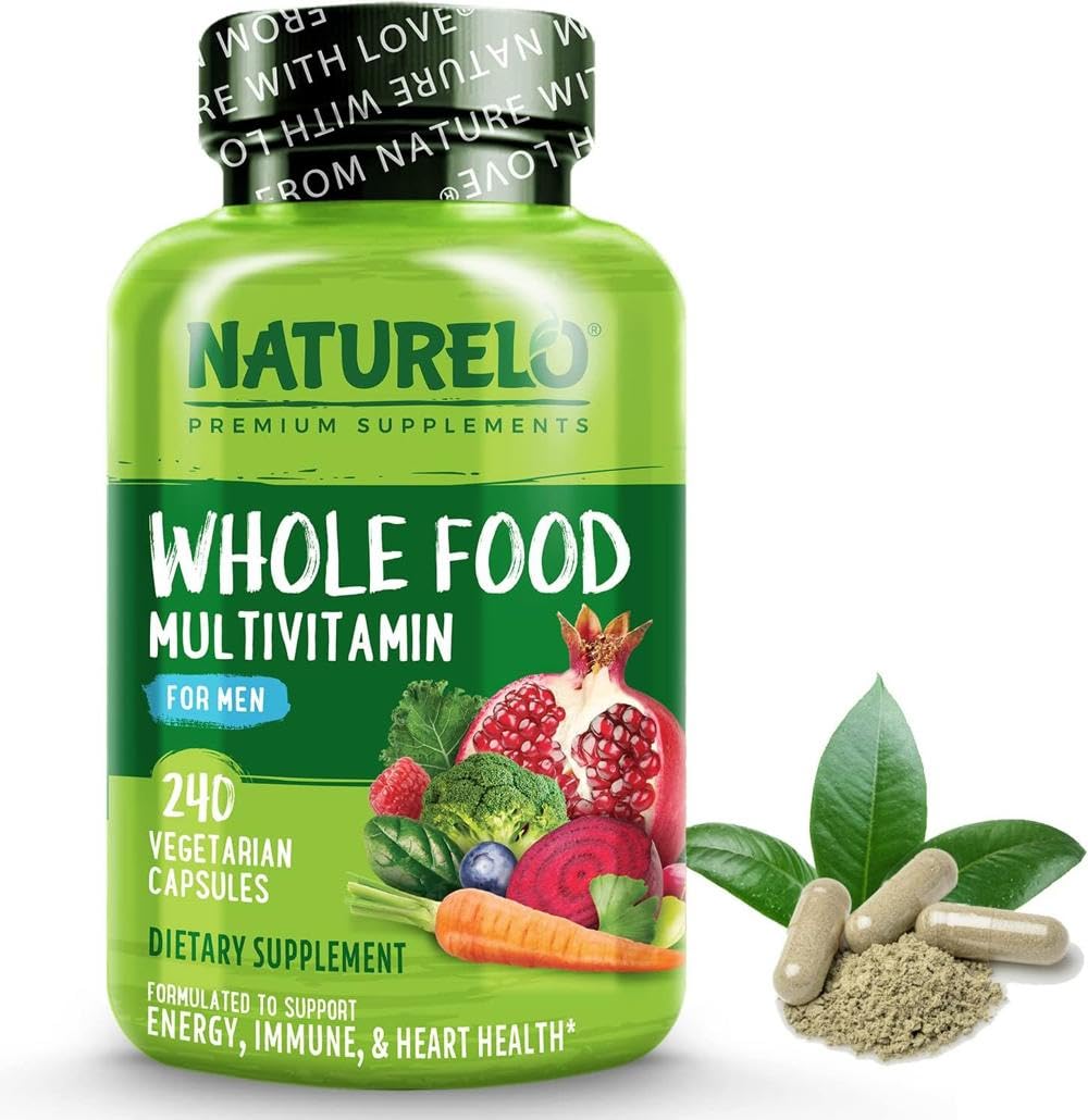 NATURELO Whole Food Multivitamin for Men - with Natural Vitamins, Minerals, Botanical Blends - Complete All-in-One Formula for Energy, Brain, Heart, Eye Health (240 Capsules)