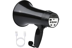 UZOCHI 20 Watt Rechargeable Megaphone Bullhorn Speaker, Siren and 240s Recording, Portable Mega Phone with Power Display and Strap (Black)