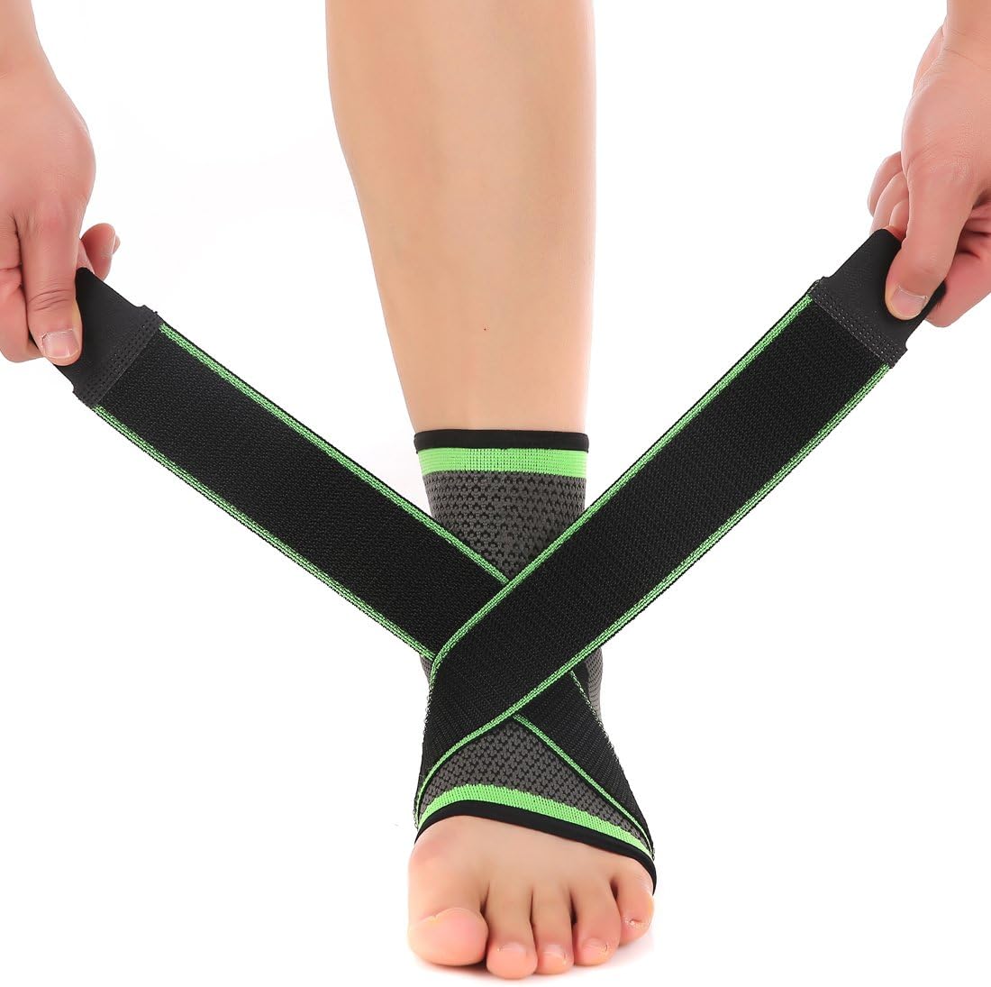 3D Weaving Sports Breathable Nylon Double Elastic Compression Belt Ankle Brace with Strap Bandage for Running Jogging Marathon Basketball Sports Swelling Reduction,Ankle Stabilizing