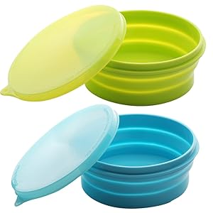 ME.FAN Silicone Collapsible Bowls - Silicone Folding Travel Bowl with Lids - Expandable Food Storage Containers Set - BPA Free, Portable, [27oz]