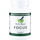 M.D. Blend Focus Nootropic Brain Supplement, Boosts Concentration & Mental Clarity, Supports Memory & Calm, with Ginkgo Biloba & Ashwagandha, Daily Health and Wellness, 60 Gluten-Free Capsules