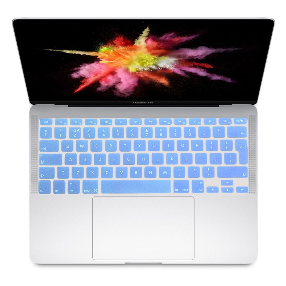 Se7enline Compatible with Blue Silicone Keyboard Cover Skin (Europe Layout UK Version) for Macbook Pro with/without Retina Display 13, 15, 17 inch Macbook Air 13-Inches, Serenity Blue