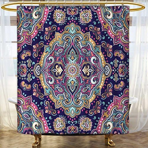 Anhounine Ethnic Shower Curtains Fabric Extra Long Boho Style Mandala Figures Festive Colorful Spring Garden Themed Old Fashioned Tile Bathroom Decor Set with Hooks 72"x96" Multicolor