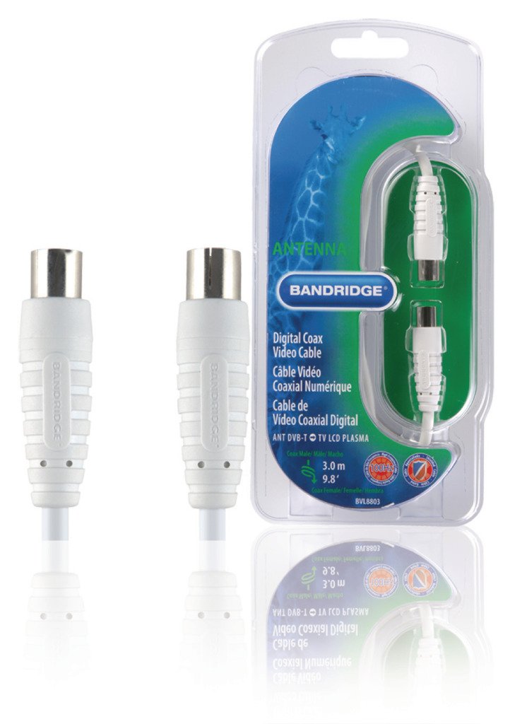 Bandridge 3m Digital IEC Coaxial Male to Female Video Cable for LCD/LED/Plasma TV's - White