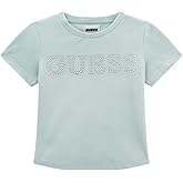 GUESS Girls' Eco Short Sleeve Crop Rhinestone Logo T-Shirt