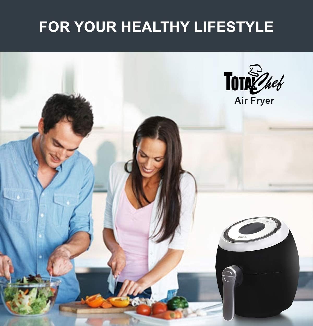 Total Chef 3.6L Air Fryer Small Air Fryers Digital Touchscreen 60 min Timer Adjustable Temperature Instant Recipe Pot Healthy Meal in Less Oil Fry Grill Roast Bake Cook Dishwasher Safe Basket Black - Image 3