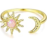 MUNDELL 925 Sterling Silver Opal Star and Moon Open Ring for Women Delicate Twisted Adjustable Stackable Ring Statement Ring Fine Jewelry