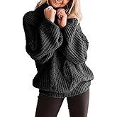 Womens Chunky Turtleneck Sweaters Plus Size Long Sleeve Cable Knit Casual Loose Jumper Tops
