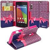 Coolpad Rogue Case, Coolpad Rogue Wallet Case, SOGA® [Pocketbook Series] PU Leather Magnetic Flip Design Wallet Case for Coolpad Rogue 3320A (T-Mobile) - Pink Leopard Ribbon Gift