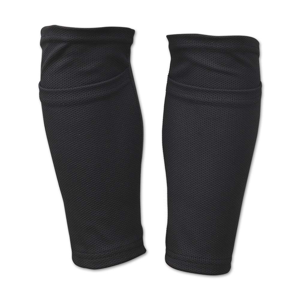 QEES Shin Pad Socks Black Football Shin Pad Holder Sleeves with Pocket Can Holding Shin Pads-Easy Remove, Abrasion Resistant Comfort Breathable for the beginner or Elite Athlete WZ10 (Adults)
