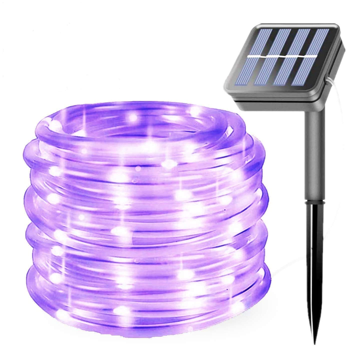 100LED Rope Lights Outdoor,EHOFUN Waterproof 39FT 8Mode Solar Powered Tube Strip Light Copper Wire Fairy String Lights for Garden Yard Party Wedding Christmas Decoration(Purple)