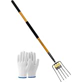 FORCOLID Pitch Fork for Gardening, 5 Tine Pitchfork Heavy Duty with Fiberglass Handle, 58 Inches(Orange)
