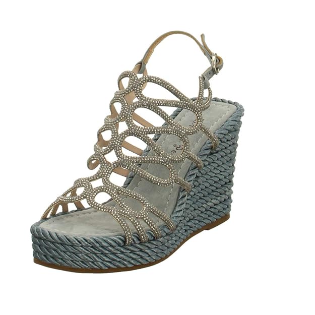 Alma en Pena Damen Sandaletten Sandalette mit Steinchen 431SUEDE Sky blau 661908