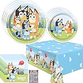 Bluey Birthday Decorations Plates and Napkins Party Supplies for 8 Includes Bluey Plates, Table Cover, Birthday Napkins, Confetti – Ideal for Boys or Girls, Gender Reveal, Baby Shower Birthday Decor