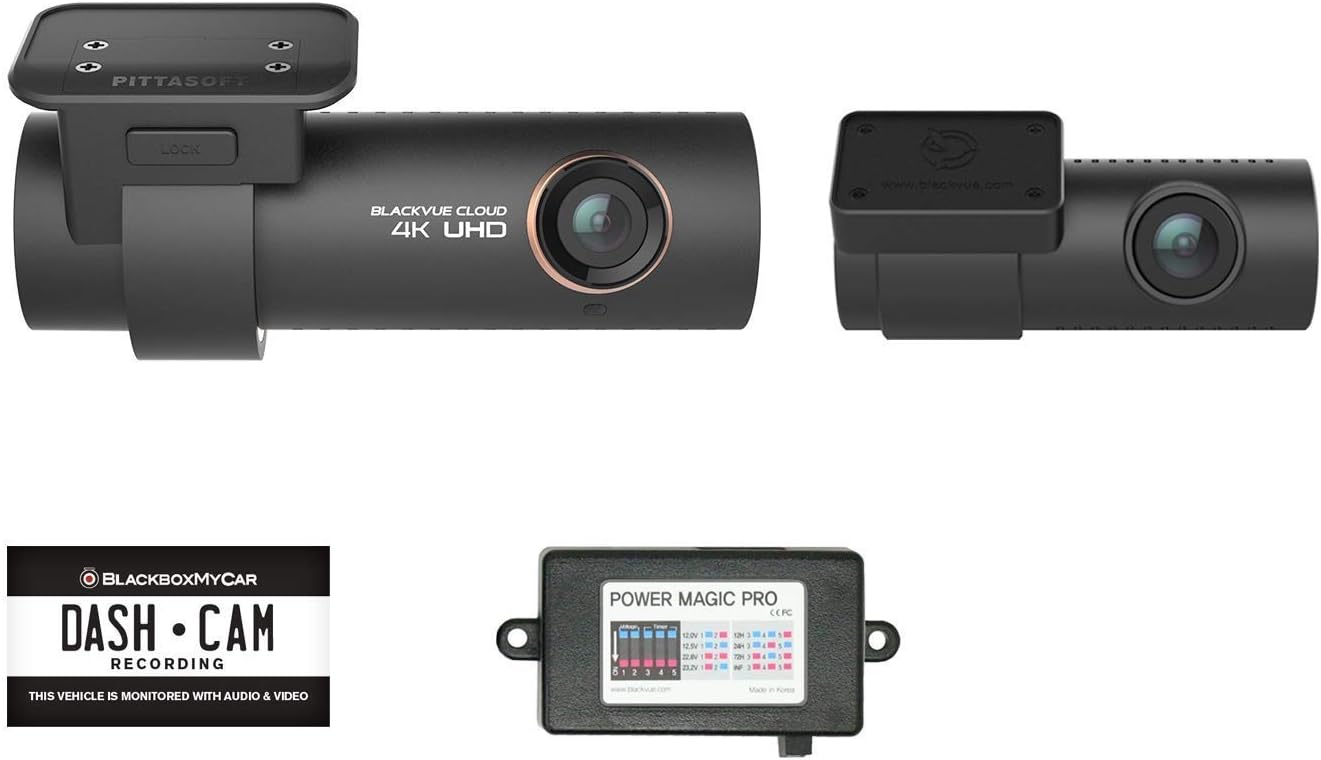 Blackvue DR900S-2CH with Power Magic Pro Hardwire Kit 2-Channel (Front & Rear) Camera with Built-in GPS| 4K Dashcam | 256GB SD Card & Gilded USB Lighter Plug