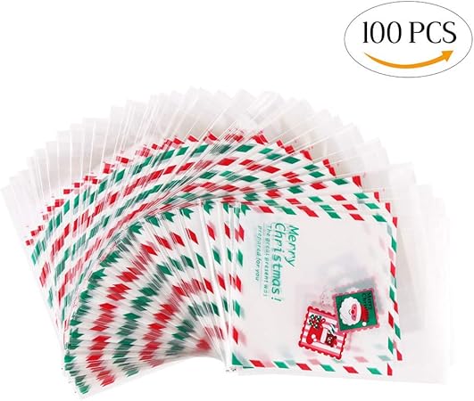 Amazon Ccinee クリスマス お菓子バッグ 100個 キャンディバッグ 甘いキャンディーのためのかわいい袋 クリスマスポーチ ビスケット チョコレートキャンディーバー結婚記念日のお菓子ギフトバッグ 封筒 10 13cm ギフトバッグ 袋 文房具 オフィス用品