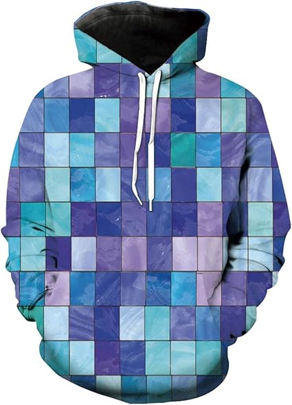 Amazon.com: baihemiya Unisex Hoodie 3D Print Navy Stained Checkered Sherpa Lined Fleece 