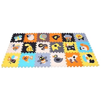 MQIAOHAM 18pcs Spielmatte Spielteppich Schaumstoff Puzzle Kinderteppich Baby weiche Tätigkeits Spiel Matten Boden Fliesen Pop