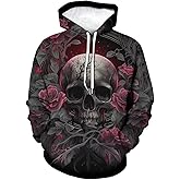 Girren Rose Skull Printed Hoodie For Men Novelty Graphic Hoodies Fashion Pullover With Pocket