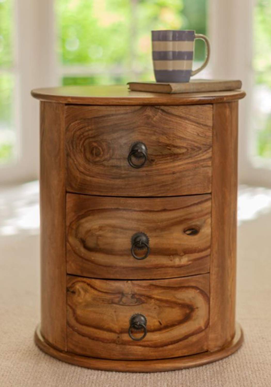 Wooddekor Polo Solid Sheesham Wood Round Chest Of Three Drawers