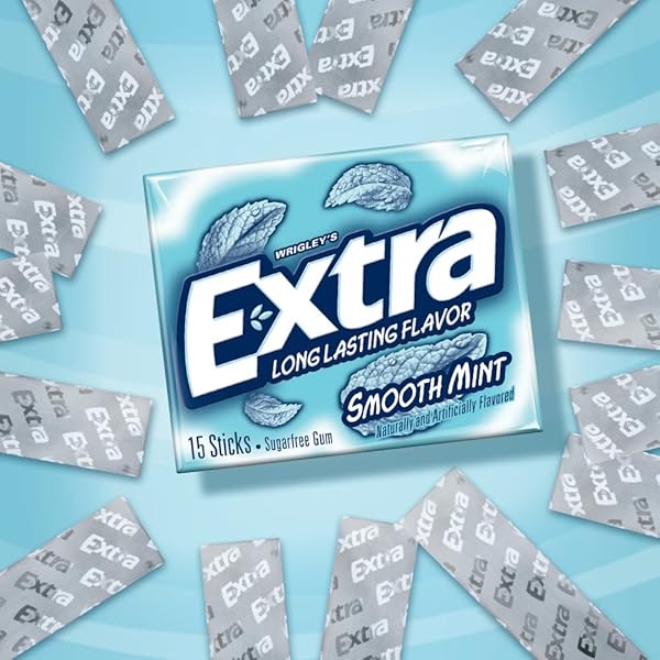 EXTRA GUM SMOOTH MINT SUGARFREE GUM BULK, INDIVIDUALLY WRAPPED, PERFECT FOR FRESH BREATH AT SCHOOL, WORK, AND TRAVEL, 15 COUNT, PACK OF 10