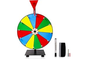 Hooomyai 12 Inch lron Base Heavy Duty Spinning Wheel with 12 Slots Color Tabletop Prize Wheel Spinner with Stand,Dry Erase Markers and Eraser for Carnival Trade Show