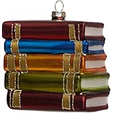 2pcs Blown Glass Stack of Books Book Christmas Ornament, Glass Stack of Books Book Ornaments for Christmas Tree Decoration