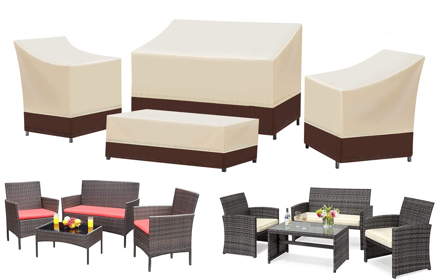 Photo 1 of SIRUITON Patio Furniture Covers 2 Piece Set, Outdoor Furniture Cover Waterproof, Patio Furniture Set Covers, Heavy Duty Durable and Water Resistant Fabric, Fit for Chairs, Couch, Coffee Table, Khaki * ONLY TWO*