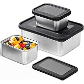 Greentainer Stainless Steel Snack Containers - Food Storage Container Set with Silicone Lid, Stackable Lunch Bento Boxs for Sandwiches/Fruits/Candies, BPA Free, Food Containers, 3Pack