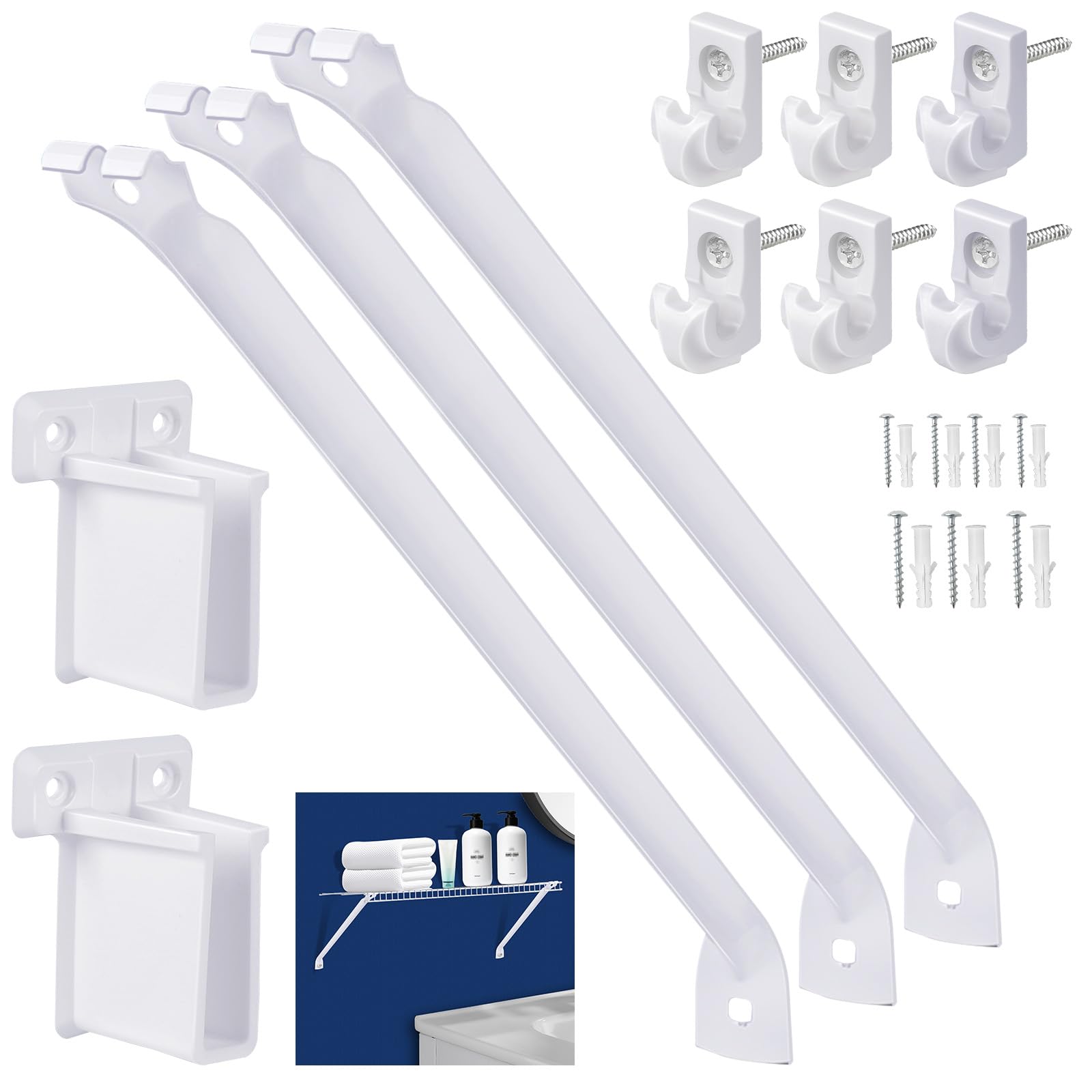 Photo 1 of 12 Inch Wire Shelf Brackets Set, Includes 3Wire Rack Support Brackets, 6Wire Shelf Clips and 2End Brackets,Suitability for Wardrobe and Wall Bracket Installation (3, 12 Inch)