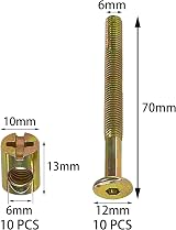 DDHOMIN 10-Set M6 Furniture Bolt and Nut Kit 70mm Hex Socket Bed Bolts view 2
