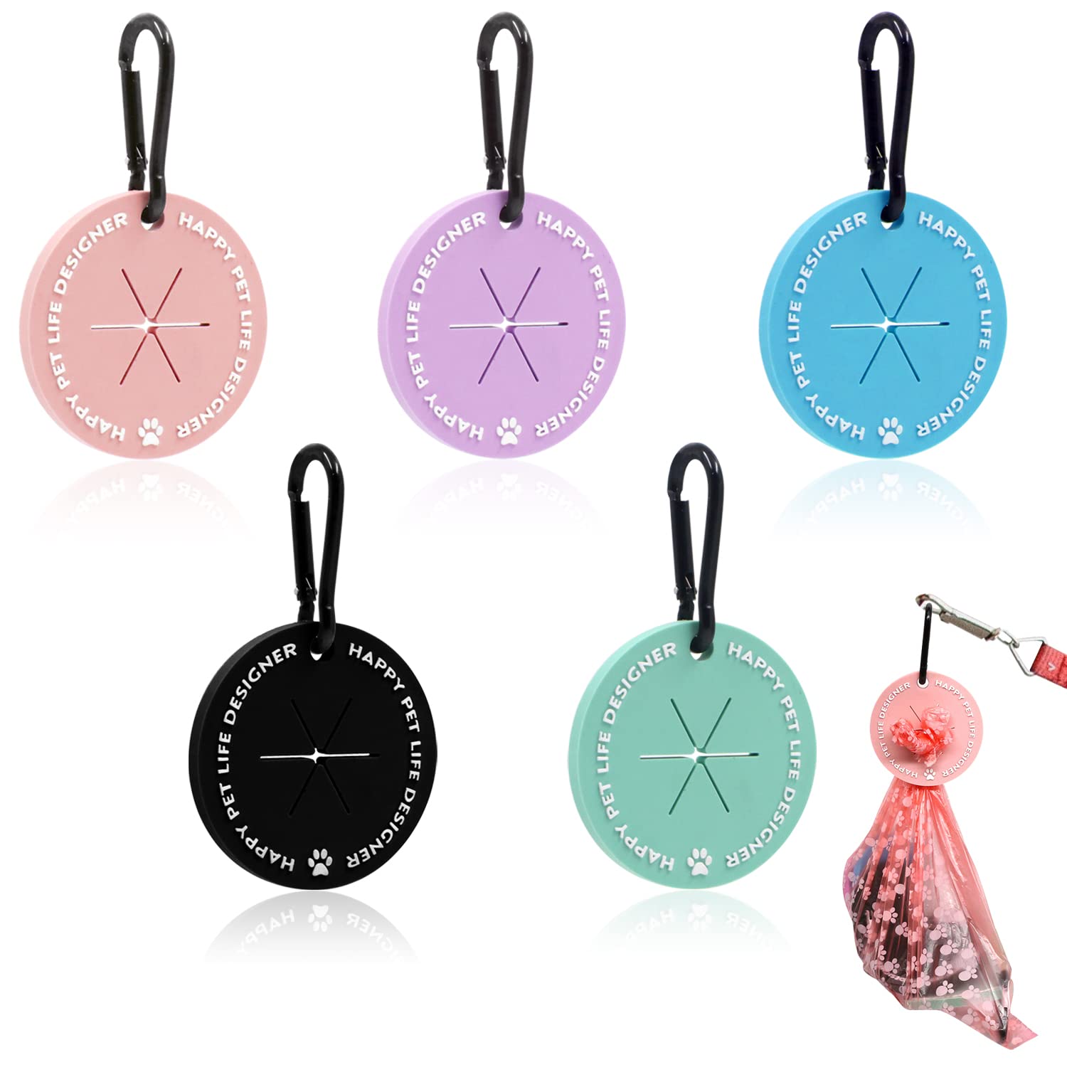 5 Colors Dog Poop Bag Holder, Waste Bag Holder with Carabiner Clip, Hands Free Poop Bag Carrier for Leash, Pet Waste Bag Dispenser for Dog Walking Accessory