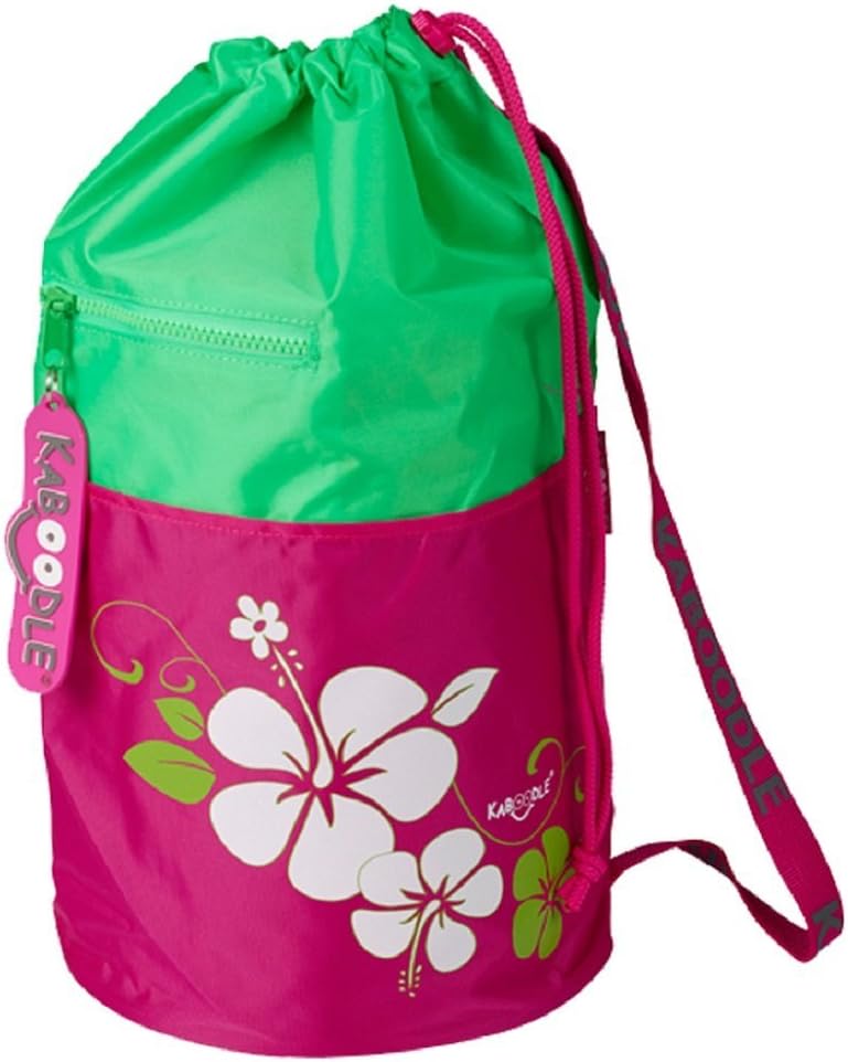 Kaboodle Childrens Waterproof Swim and Sports Bag - Lime and Pink Hibiscus Flowers