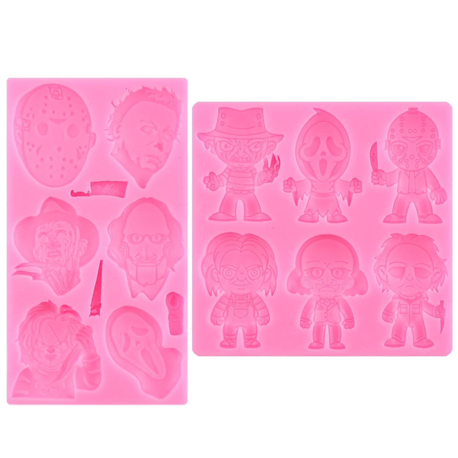 Photo 1 of LKDQUTHM Horror Characters Fondant Molds Scary Movie Characters Silicone Molds Halloween Friends Mold For Sugar Cake Decorating Cupcake Topper Chocolate Gum Paste Candy Polymer Clay Set Of 2