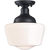 Westinghouse 6578300 Scholar 9 inch Vintage One-Light Semi-Flush Mount Outdoor Ceiling Light Fixture Textured Black Finish, W