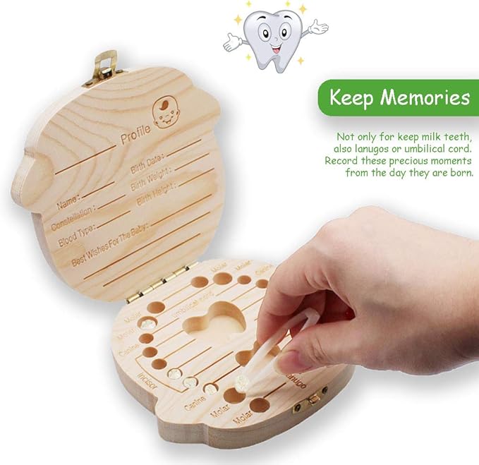 Dent En Bois Boite Souvenir Pour Bebe Enfants Les Dents De Lait Cordon Ombilical Lanugo Memoire Boites De Rangement Organiseur Pour Garcons Filles Bebe Dents Box Economiser De Lorganiseur Bebe Puericulture Boites A