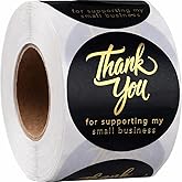 500 Thank You for Supporting My Small Business Stickers – 1.5 Inch Black and Gold Foil Round Labels – 4 Fonts – Waterproof Self-Adhesive Seals for Packaging, Envelopes, Boxes, Orders & Gift Bags