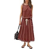 Yanekop Womens Skirt Sets 2 Piece Outfits Casual Summer Sets Vacation Matching Lounge Set Midi Skirt and Top Set 2025