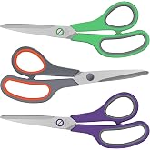 EEKEDO Scissors All purpose Heavy Duty for Office School Kitchen Crafts | 3 Pack 8.3" Scissors Set, with 2.5 mm Thickness Sharp Blades &amp; Ergonomic Soft-Grip Handles, Right/Left Hand Use