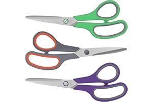 EEKEDO 3 Pack All Purpose Scissors, 8.3" Stainless Steel Scissor With Ergonomic Soft-Grip Handles, Sharp Scissors Set for Office, School, Kitchen, Crafts, Sewing, Right/Left Hand(Green+Orange+Purple)