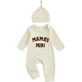 allshope Newborn Baby Boy Fall Outfit Romper Mama Mini Embroidery Long Sleeve Crew Neck Jumpsuit Bodysuit Infant Clothes