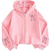 SOLY HUX Girl's Graphic Zip Up Hoodie Sweatshirt Cute Bow Long Sleeve Hooded Casual Jacket