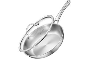Tri-Ply Stainless Steel Pan with LID, 12-Inch Chef's Pans,Dishwasher and Oven Safe Cookware, Ceramic and Gas Cooktops, No Che