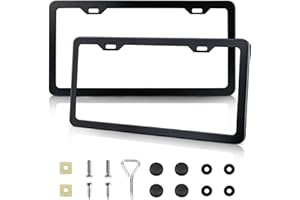 EPIMA 2-Pack License Plate Frames, Universal Black Aluminum Licence Plate Frame Holder, 2-Hole Narrow ＆ Slim Design Holder with Screws & Caps, Universal Fit for Cars, Trucks, Various Vehicles