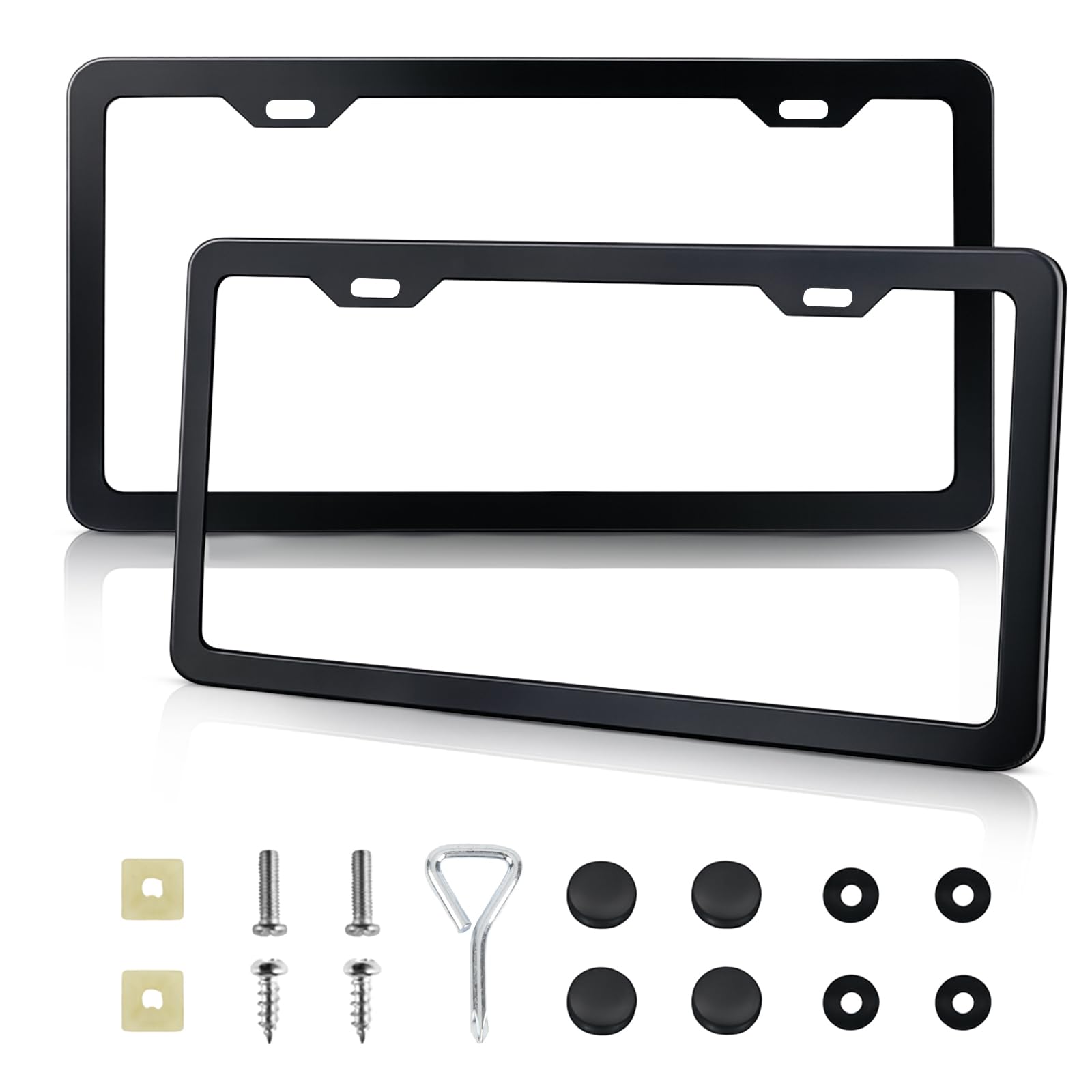 Photo 1 of 2-Pack License Plate Frames, Universal Black Aluminum Licence Plate Frame Holder, 2-Hole Narrow ? Slim Design Holder with Screws & Caps, Universal Fit for Cars, Trucks, Various Vehicles