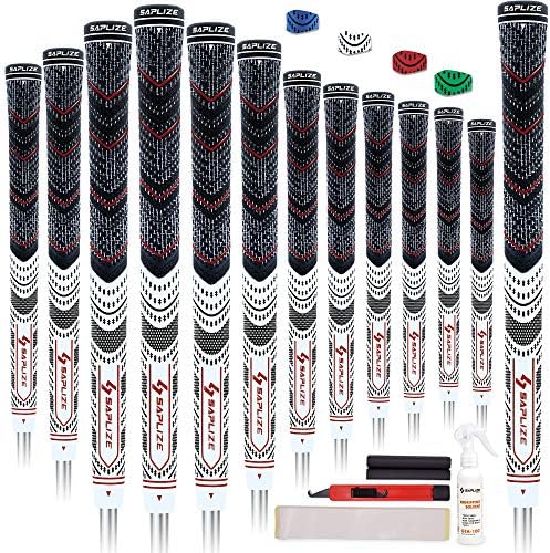 SAPLIZE 13 Golf Grips，4 Colors Available, with Tapes or with Sovlent Kit, Compound Hybrid Rubber Golf Club Grips, Standard/Midsize