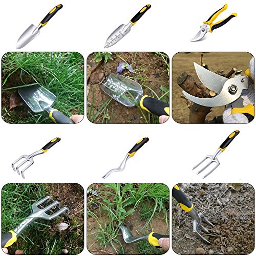 OHREX 9PCS Garden Tool Set for Digging Planting Gardening Kit Garden Tote Garden Gloves and Hand Tools Heavy Duty Cast-aluminum Heads Ergonomic Handles - Thumbnail 5