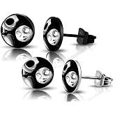 SIISPRI 316L Surgical Stainless Steel Halloween Jack Skellington Round Circle Button Stud Post Earrings 10MM